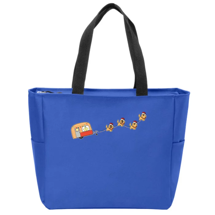 Camper Van Christmas Golden Retriever Sleigh Xmas Pajama Gift Zip Tote Bag