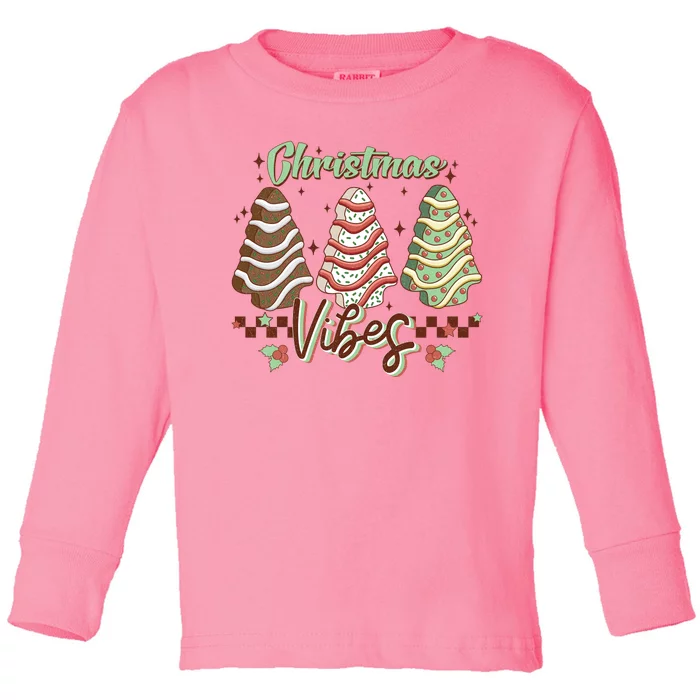 Christmas Vibes Cookie Tree Retro Toddler Long Sleeve Shirt