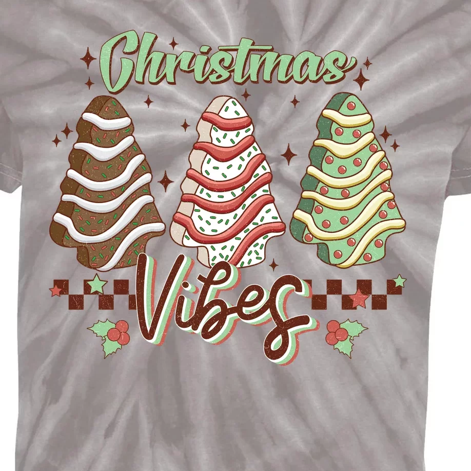 Christmas Vibes Cookie Tree Retro Kids Tie-Dye T-Shirt