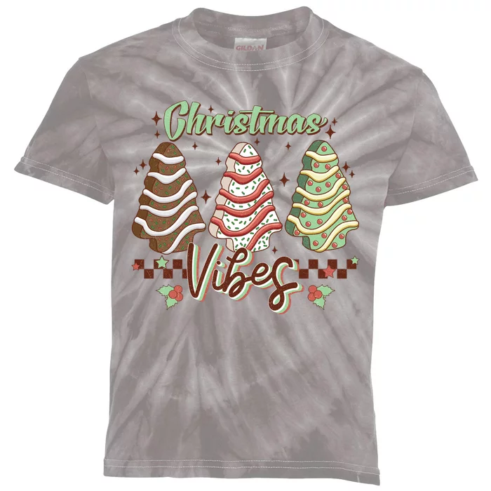 Christmas Vibes Cookie Tree Retro Kids Tie-Dye T-Shirt