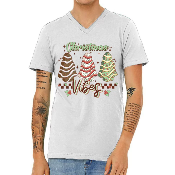 Christmas Vibes Cookie Tree Retro V-Neck T-Shirt