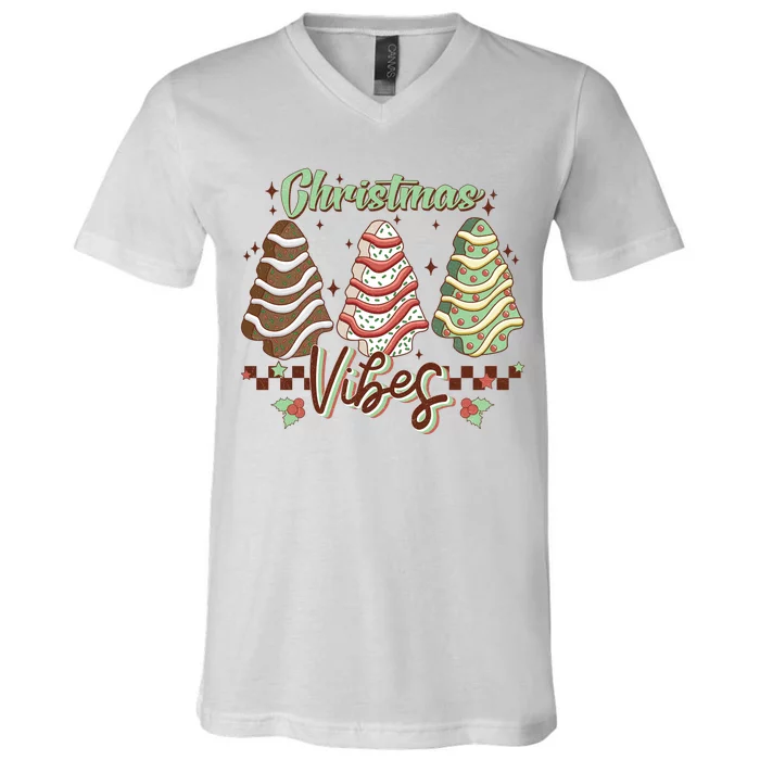 Christmas Vibes Cookie Tree Retro V-Neck T-Shirt