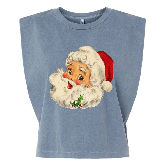 Cool Vintage Christmas Santa Claus Face Gift Garment-Dyed Women's Muscle Tee