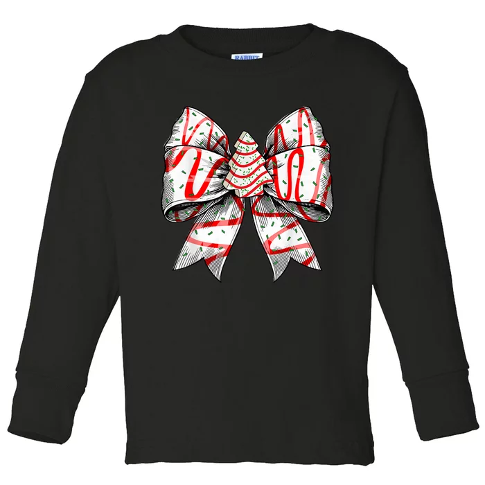 Christmas Vibes Coquette Bow Christmas Tree Cake Gift Toddler Long Sleeve Shirt