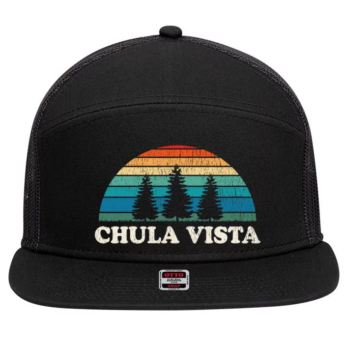 Chula Vista CA 70s Retro Throwback Design 7 Panel Mesh Trucker Snapback Hat