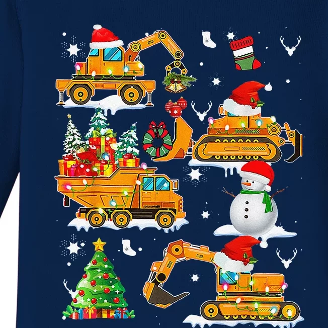 Construction Vehicle Christmas Trucks Winter Baby Long Sleeve Bodysuit