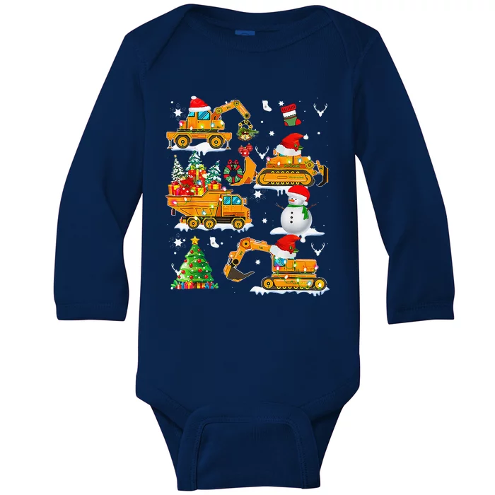 Construction Vehicle Christmas Trucks Winter Baby Long Sleeve Bodysuit