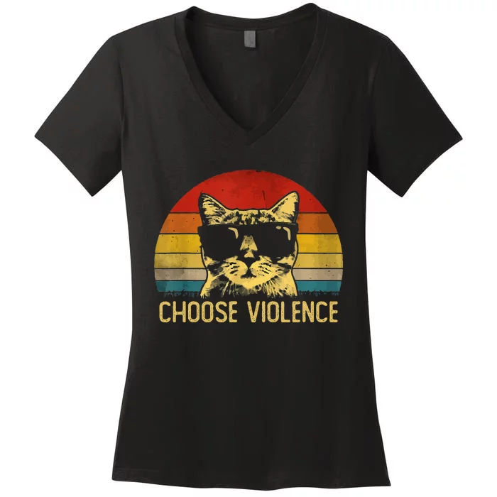 Choose Violence Cat Vintage Women's V-Neck T-Shirt