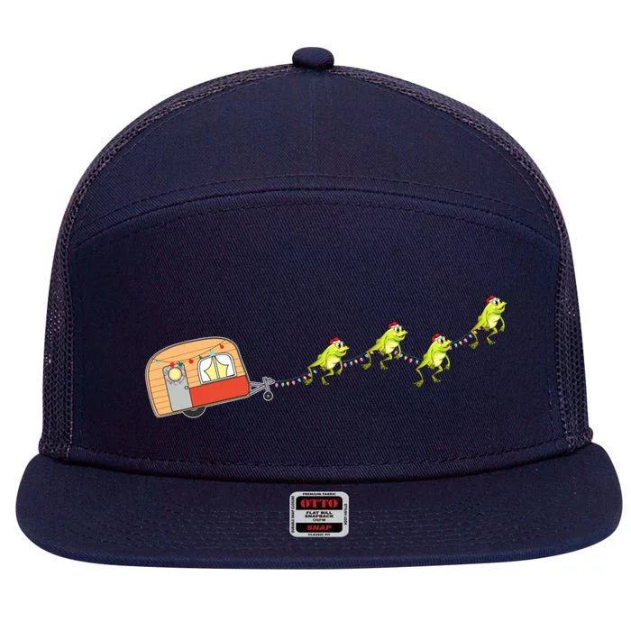 Camper Van Christmas Frog Sleigh Cute Animal Xmas Pajama Gift 7 Panel Mesh Trucker Snapback Hat