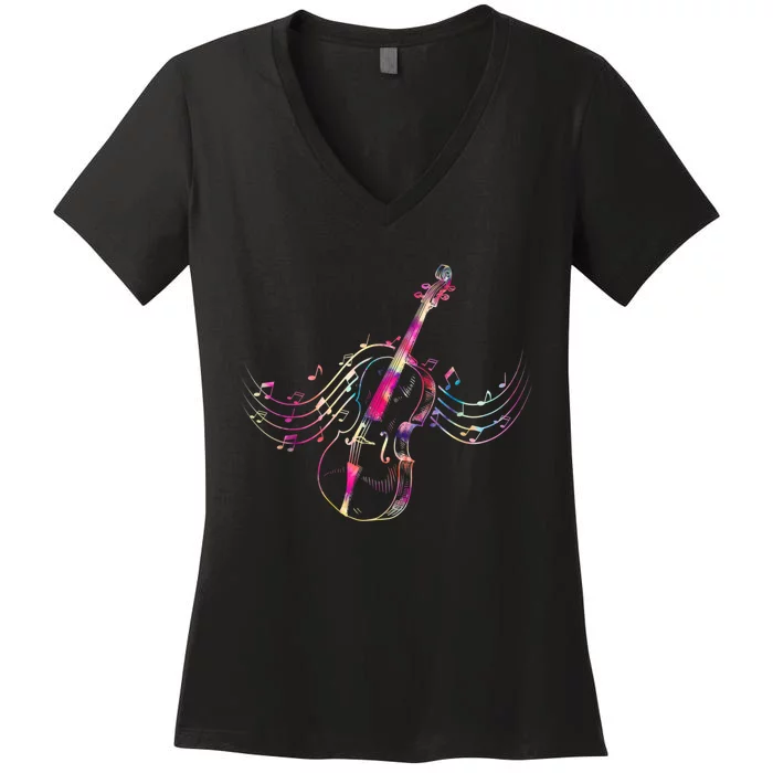 Colorful Violin Classical Instrument Classic Top Song Music Women's V-Neck T-Shirt