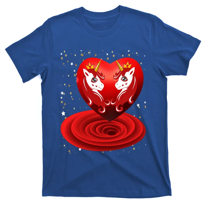 Cute Valentine's Day Unicorn Hearts Face Cool Gift T-Shirt