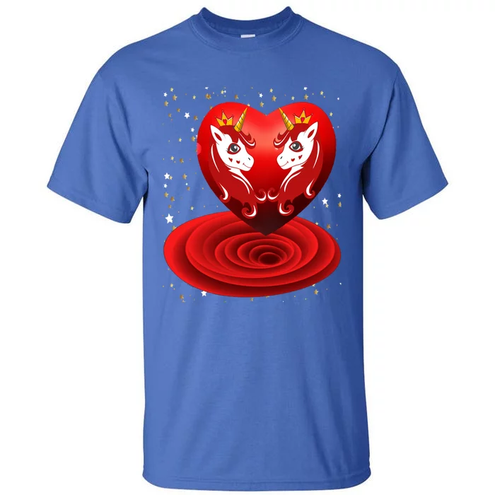 Cute Valentine's Day Unicorn Hearts Face Cool Gift Tall T-Shirt