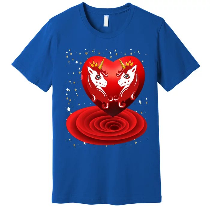 Cute Valentine's Day Unicorn Hearts Face Cool Gift Premium T-Shirt