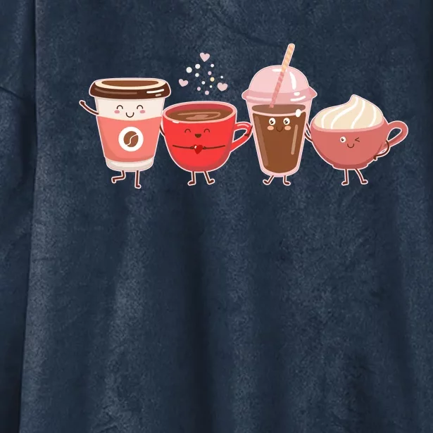 Cute Valentine Day Coffee Lover Hooded Wearable Blanket