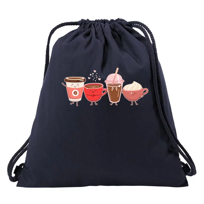 Cute Valentine Day Coffee Lover Drawstring Bag