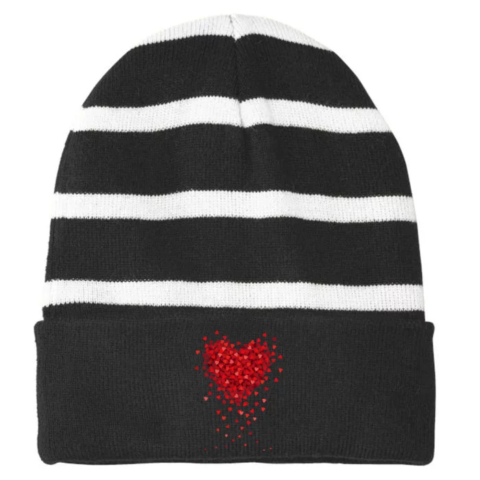 Cute Valentines Day Messy Heart Shapes Striped Beanie with Solid Band