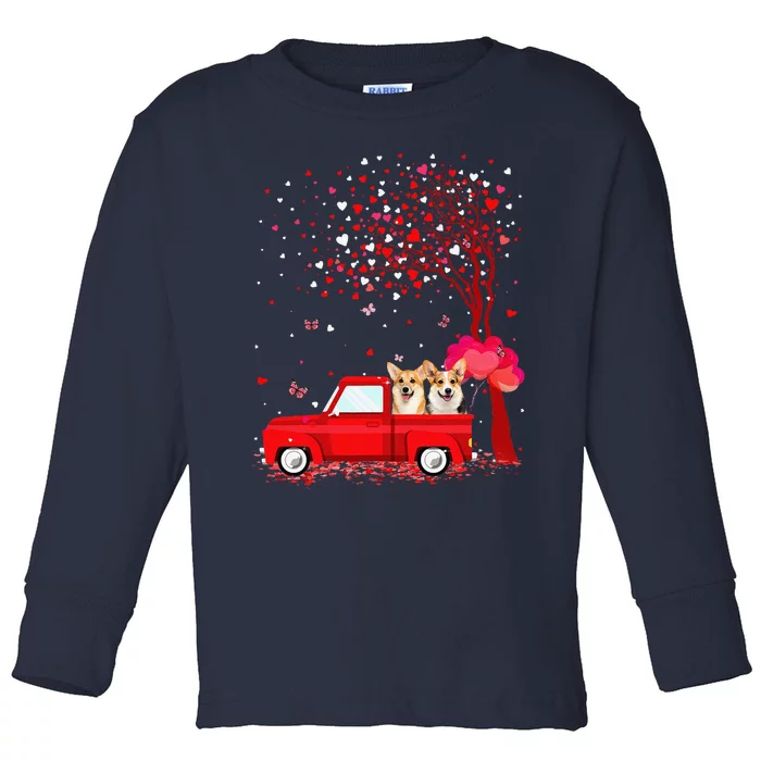 Corgi Valentine's Day Gifts Dogs Red Truck Hearts Toddler Long Sleeve Shirt