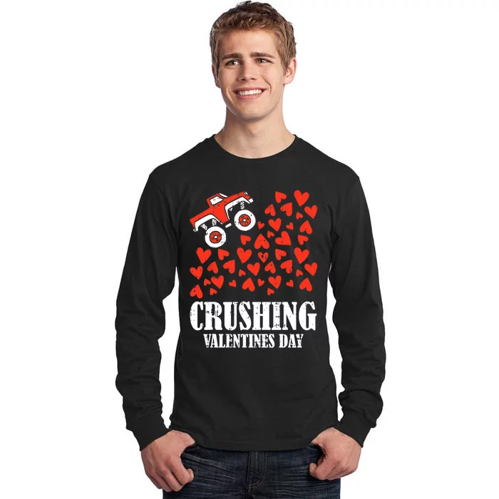 Crushing Valentines Day Cute Heart Riding Monster Truck Boy Tall Long Sleeve T-Shirt