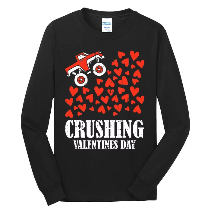 Crushing Valentines Day Cute Heart Riding Monster Truck Boy Tall Long Sleeve T-Shirt