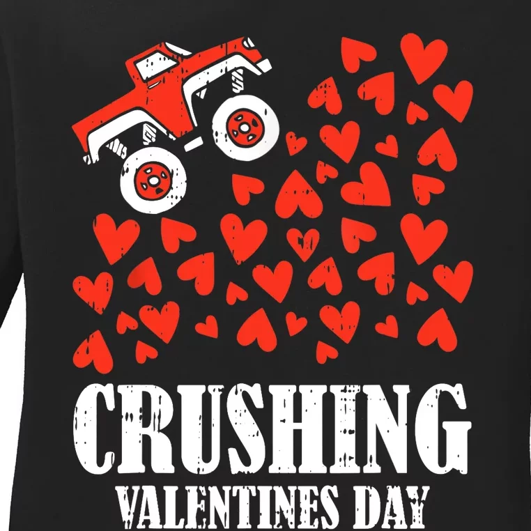 Crushing Valentines Day Cute Heart Riding Monster Truck Boy Ladies Long Sleeve Shirt