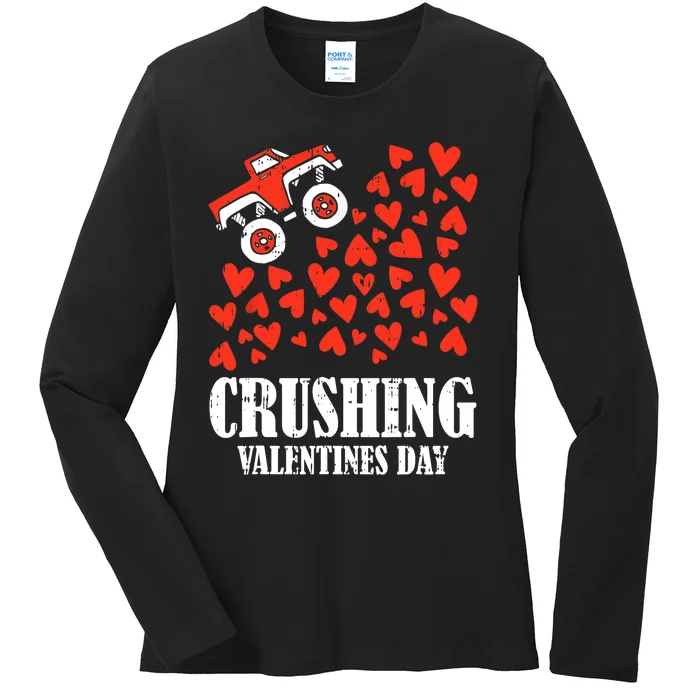 Crushing Valentines Day Cute Heart Riding Monster Truck Boy Ladies Long Sleeve Shirt