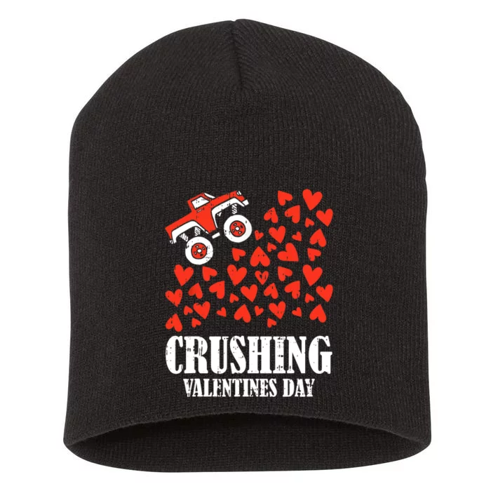 Crushing Valentines Day Cute Heart Riding Monster Truck Boy Short Acrylic Beanie