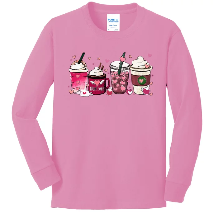 Cute Valentines Day Valentine Coffee Lover Kids Long Sleeve Shirt