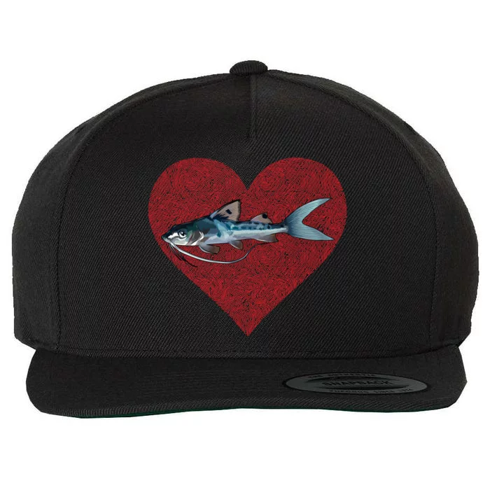 Catfish Valentines Day Fish Love Fingerprint Great Gift Wool Snapback Cap