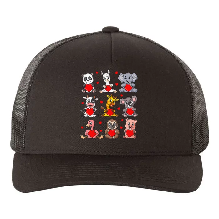 Cute Valentines Day Animals Holding Hearts Boys Girls Yupoong Adult 5-Panel Trucker Hat