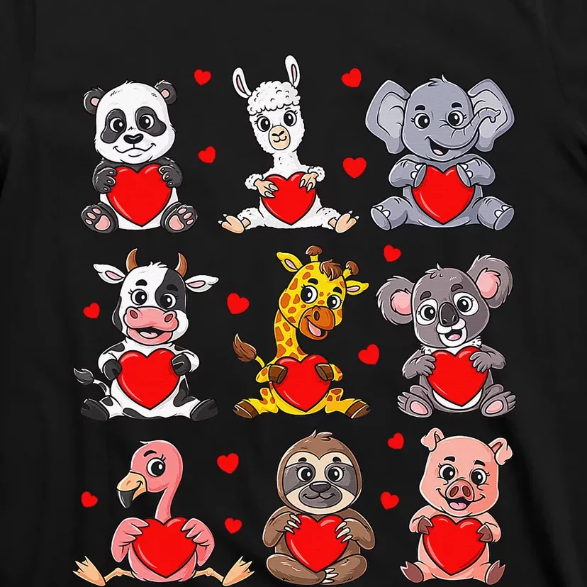 Cute Valentines Day Animals Holding Hearts Boys Girls T-Shirt