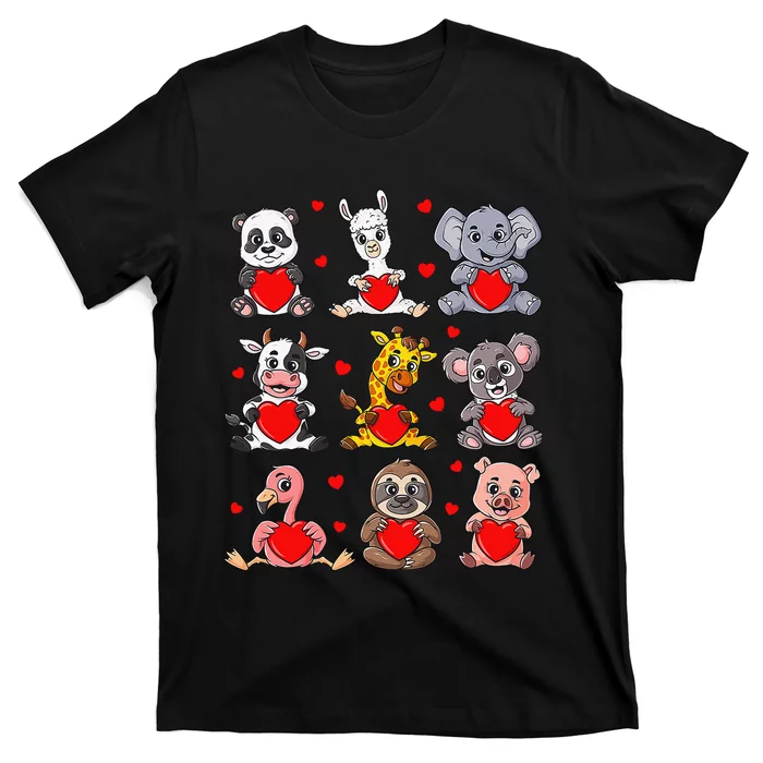 Cute Valentines Day Animals Holding Hearts Boys Girls T-Shirt