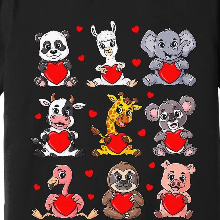 Cute Valentines Day Animals Holding Hearts Boys Girls Premium T-Shirt