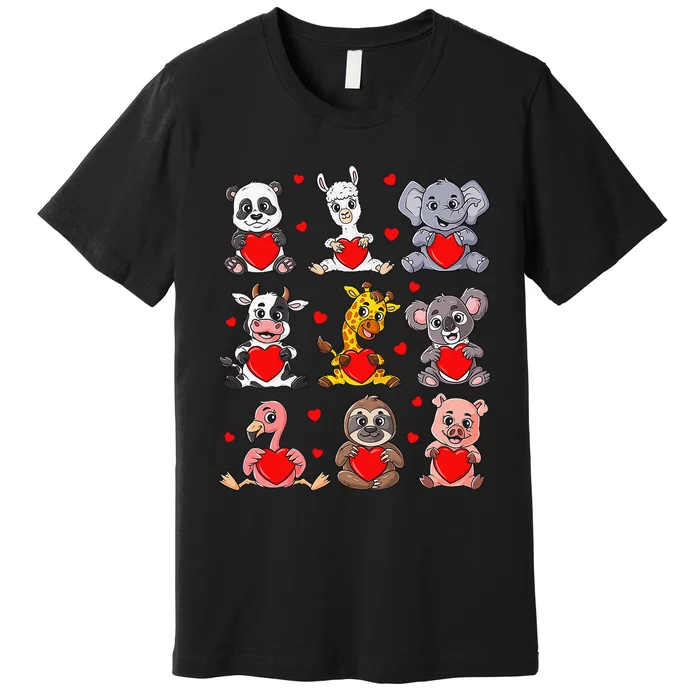 Cute Valentines Day Animals Holding Hearts Boys Girls Premium T-Shirt