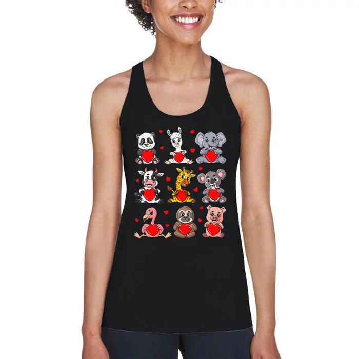 Cute Valentines Day Animals Holding Hearts Boys Girls Women's Racerback Tank