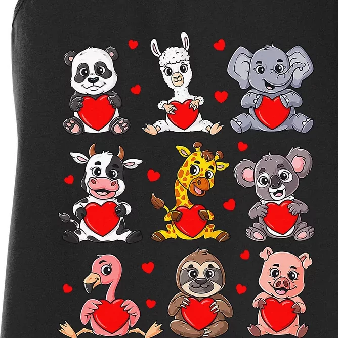 Cute Valentines Day Animals Holding Hearts Boys Girls Women's Racerback Tank