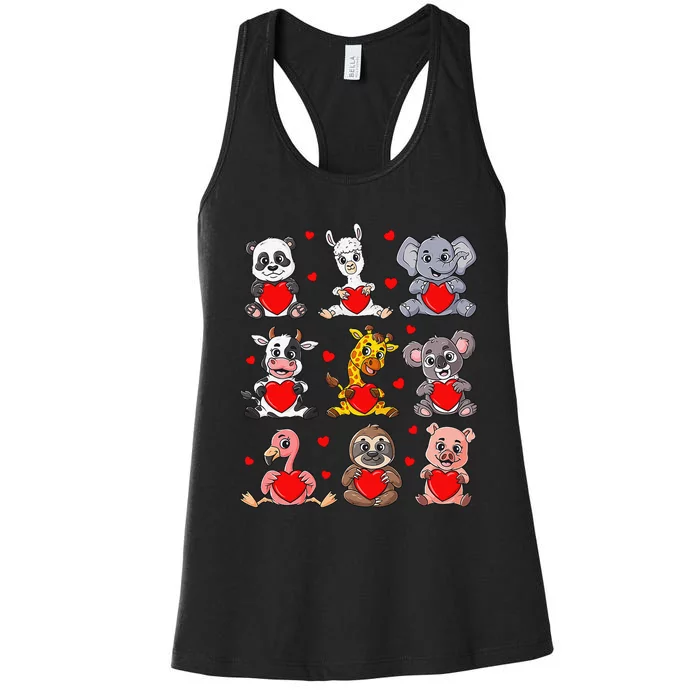 Cute Valentines Day Animals Holding Hearts Boys Girls Women's Racerback Tank