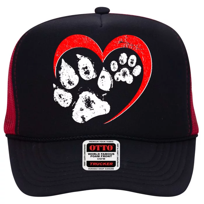 Cute Valentines Day Pet Lover Dog And Cat Paw Prints High Crown Mesh Trucker Hat