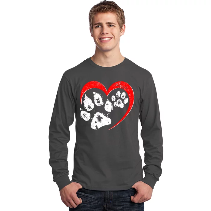 Cute Valentines Day Pet Lover Dog And Cat Paw Prints Long Sleeve Shirt