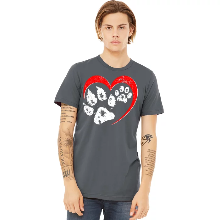 Cute Valentines Day Pet Lover Dog And Cat Paw Prints Premium T-Shirt