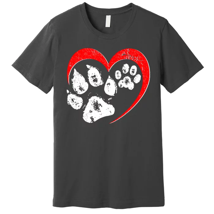 Cute Valentines Day Pet Lover Dog And Cat Paw Prints Premium T-Shirt