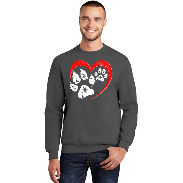 Cute Valentines Day Pet Lover Dog And Cat Paw Prints Tall Sweatshirt