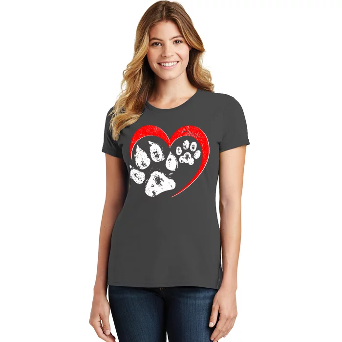 Cute Valentines Day Pet Lover Dog And Cat Paw Prints Women's T-Shirt