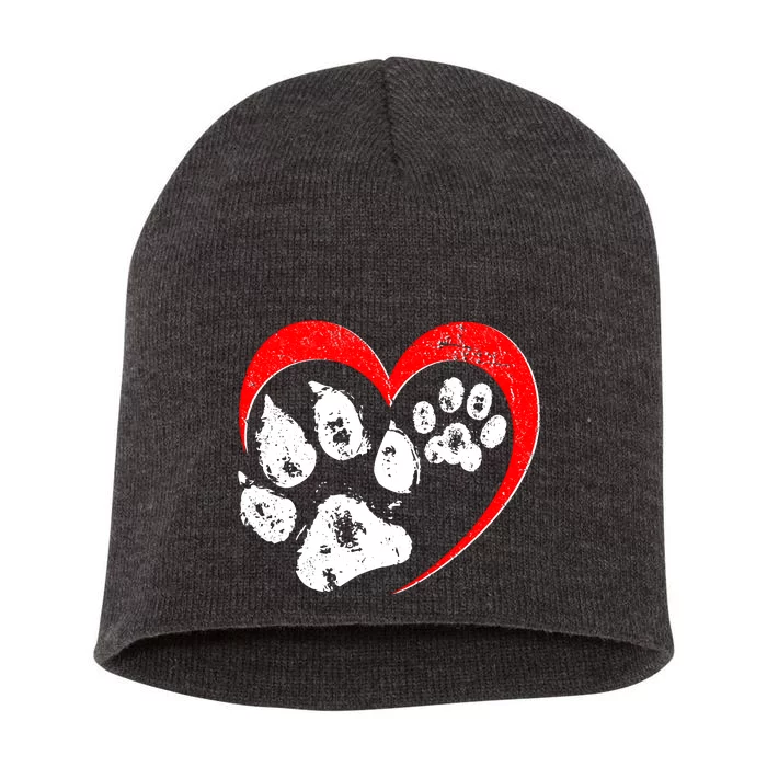 Cute Valentines Day Pet Lover Dog And Cat Paw Prints Short Acrylic Beanie