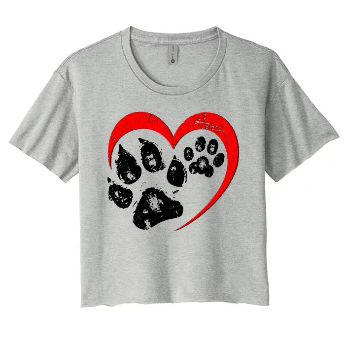 Cute Valentines Day Pet Lover Dog And Cat Paw Prints Women's Crop Top Tee