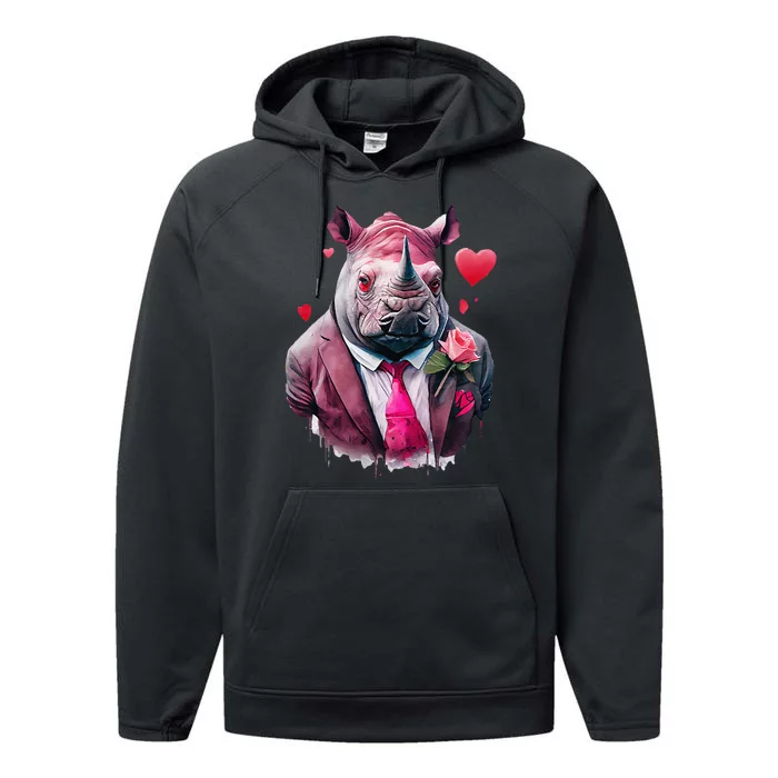 Cute Valentine's Day Rhinoceros Gifts Rhino Lovers Rhino Performance Fleece Hoodie