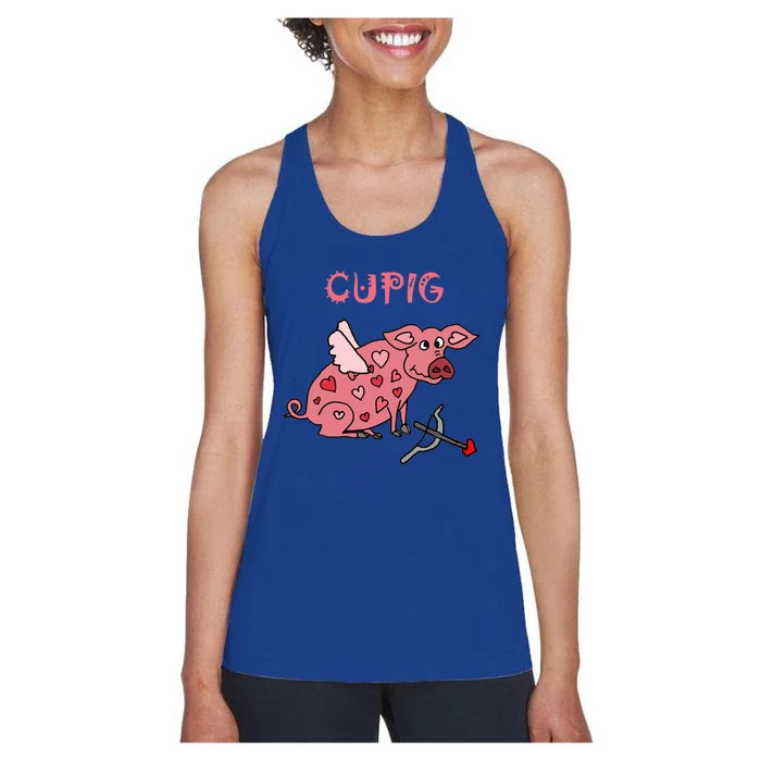 Cupig Valentine's Day Gift Funny Pig Cupid Lover Valentine's Great Gift Women's Racerback Tank