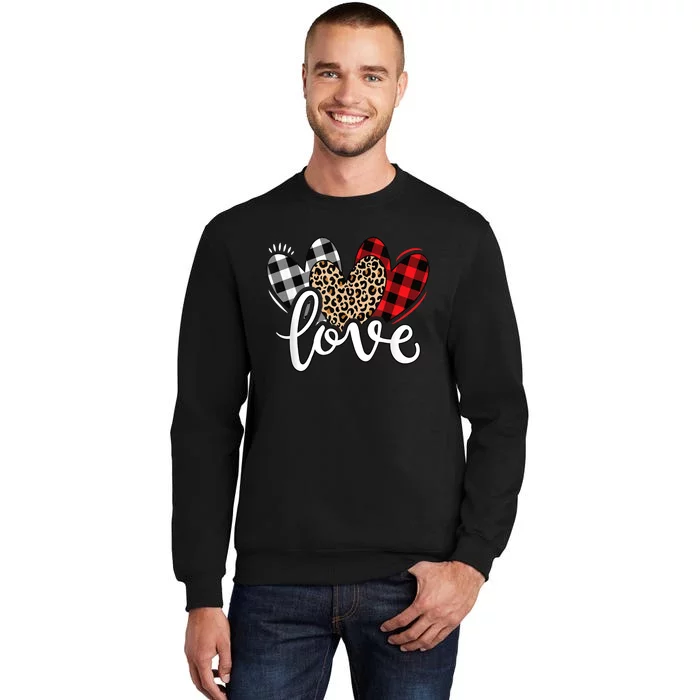 Cute Valentines Day Leopard Plaid Love Heart Sweatshirt