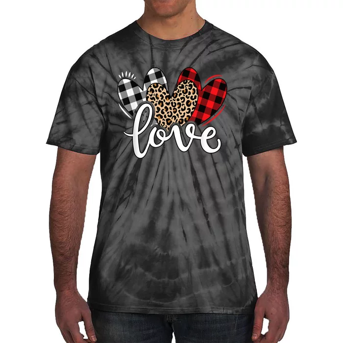 Cute Valentines Day Leopard Plaid Love Heart Tie-Dye T-Shirt