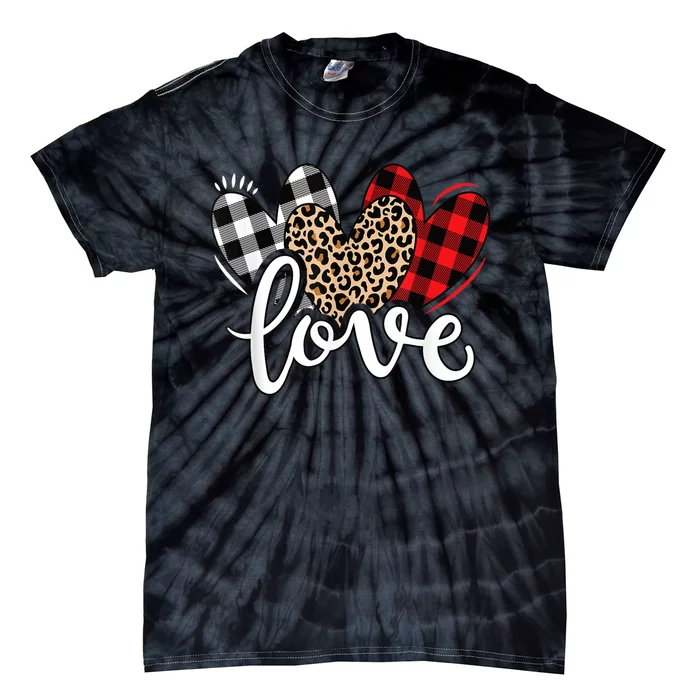 Cute Valentines Day Leopard Plaid Love Heart Tie-Dye T-Shirt