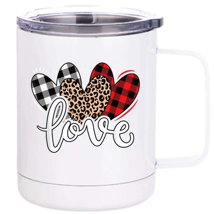 Cute Valentines Day Leopard Plaid Love Heart Front & Back 12oz Stainless Steel Tumbler Cup